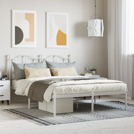 Lit adulte,Lit double,Cadre de lit métal avec tête de lit blanc 140x190 cm CIV843763 (1/5)