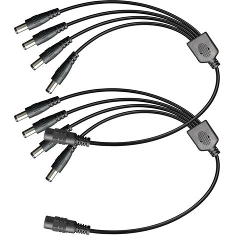 2er-Set DC-Stromverteilerkabel, 1 Buchse auf 4 Stecker, 5,5 mm x 2,1 mm, 1-auf-4-Wege-DC-Ausgang, Y-Adapterkabel für Überwachungskameras (1/5)