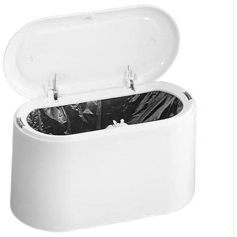 Petite poubelle de table blanche avec couvercle à bouton-poussoir, mini poubelle de table en plastique, poubelle de cuisine portable pour coiffeuse, c (1/5)