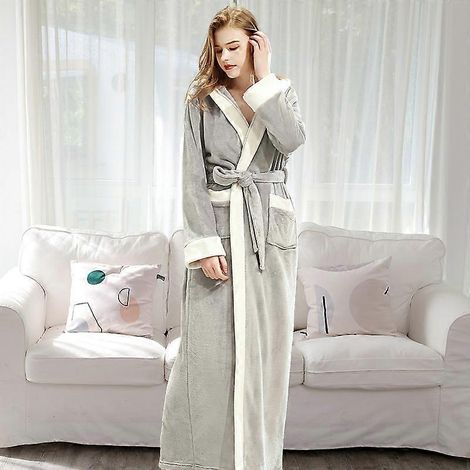 Peignoir long à capuche pour femme, en flanelle polaire, chaud pour l'hiver (1/5)