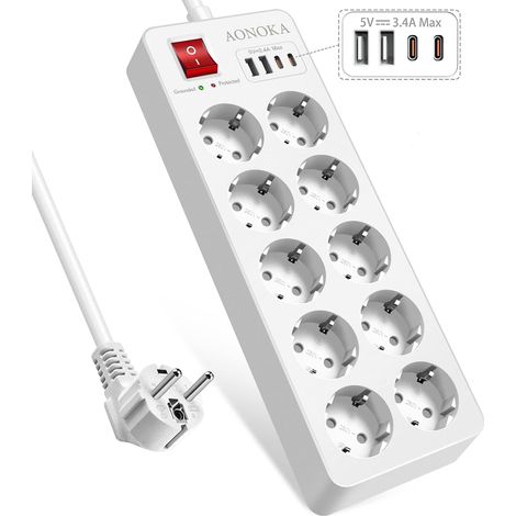 Multiprise avec USB C,10 Prises Multiprise avec Interrupteur de Sécurité (1/5)