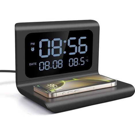 Wecker,Kabelloser Ladewecker,15-W-Schnellladung & LED-Temperaturanzeige,Lautloser Digitalwecker,Mit abnehmbarer Ladestation (1/5)
