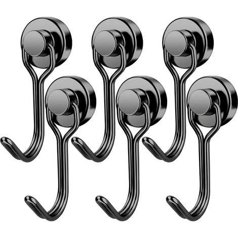 Magnethaken, 13,6 kg, Hochleistungs-Magnethaken aus schwarzem Neodym mit Drehfunktion für Kühlschränke, Grills und Spinde – 6er-Pack (1/5)