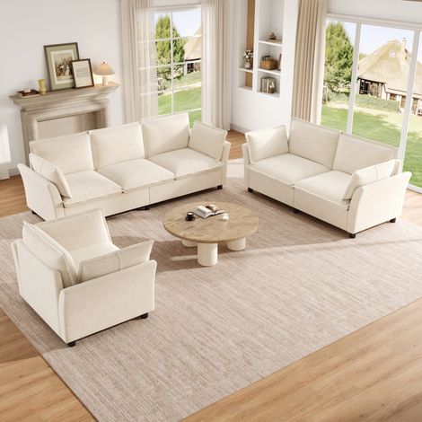 Ensemble canapé modulable 6 places avec canapé 3 places canapé 2 places et fauteuil set de salon confortable en chenille beige 220x81x87 cm (1/5)