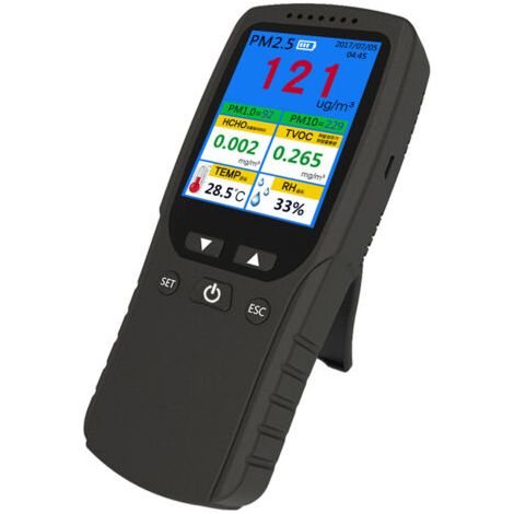 Détecteur de qualité de l'air 8 en 1 – Mesure formaldéhyde HCHO, PM2.5, TVOC – Température et humidité – Écran LCD couleur 2,8'