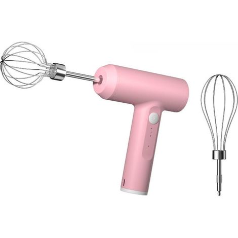 Batteur électrique sans fil 3 vitesses – batteurs inox et séparateur d’œufs – pour crème fouettée et pâte – rechargeable 800mAh – Rose (1/5)