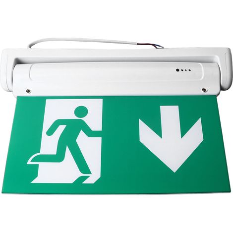 Ortviai Panneau de sortie d'urgence LED rechargeable vert en acrylique et ABS, 3 W, 85–265 V CA, autonomie 180 min