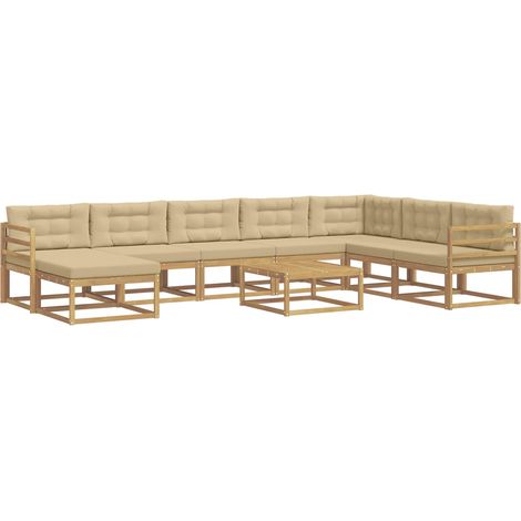 Outdoor Sofa Set 9 pcs White and Beige vidaXL (1/5)
