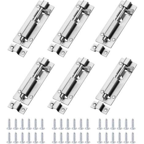 QORVA-Loquet Porte,Boulons de Porte 6 Pièces Targette en Acier, Boulon à Glissière Avec des Vis,Boulons de Verrouillage de Porte, Loquet Coulissant,Serrure porte Coulissante,3 Pouces 74mm (1/5)
