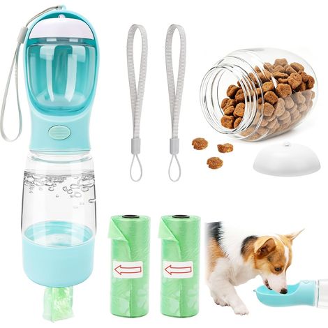 Gourde pour chien - 400 ml + 150 ml - Pour les déplacements - Avec distributeur de sacs à déjections canines pour chiots et chats - Accessoire de voyage - Distributeur d'eau (1/5)