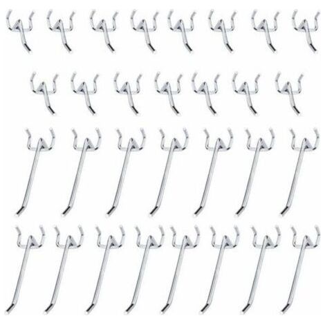 30 Pcs Panneaux Perforés Crochets Métal Crochets pour Panneau perforé accessoires 10 cm et 5 cm Crochet Simple Ensemble Pour Les Garages, Les Remises à Outils,Les Ateliers (1/4)
