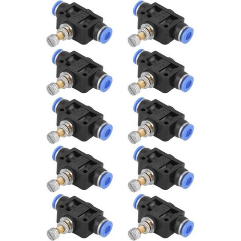10 pcs Tuyau Papillon Push-in, Régulateur de Vitesse, Valve de Contrôle Pneumatique, Raccord Rapide 6mm (1/4)