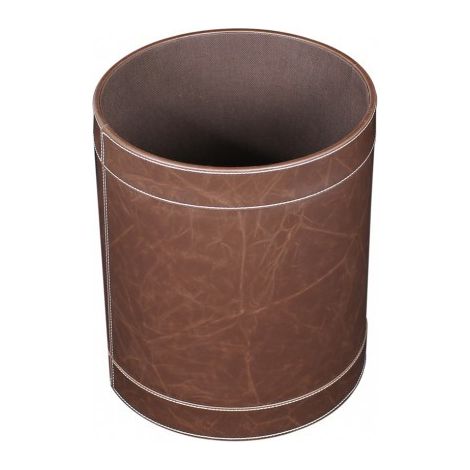 Poubelle salle de bain Vintage en eco-cuir fait main Ø23 x h30 cm - marron - Koh-I-Noor