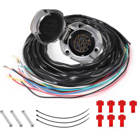 Connecteurs de remorque pré-câblés à 13 Broches 13 Voies avec Adaptateur électrique à 2 m et 13 conducteurs pour camions, Camping-Cars, caravanes ou Autres véhicules Utilitaires (1/5)