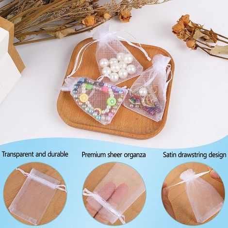 100 retine regalo 15 x 10 cm, piccole retine regalo, sacchetti regalo trasparenti per matrimoni, retine con coulisse, sacchetti natalizi per dolci (1/3)