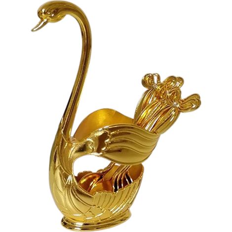 Ensemble de 6 cuillères à café en métal, élégantes et décoratives, avec support de rangement, idéales pour les desserts, les glaces et les gâteaux (couleur dorée). (1/5)