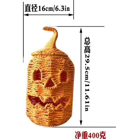 Neue Halloween-Tischdekoration aus Strohgeflecht in Kürbisform (2026), Halloween-Atmosphäre, Kürbislaterne mit Smiley-Gesicht, Orange, Stil A, 16 x 16 x 29,5 cm, Gewicht ca. 400 g