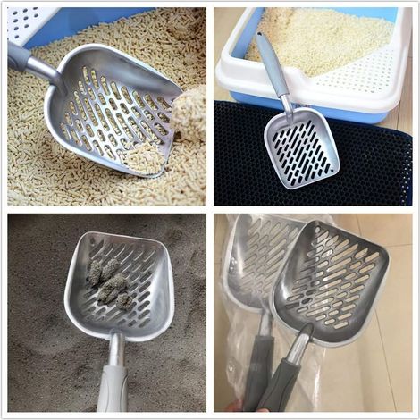 Pelle à litière pour Chat, Pelle à litière en métal Solide pour Animaux domestiques Pelle à tamiser Durable pour Animaux de Compagnie (Gris) (1/5)