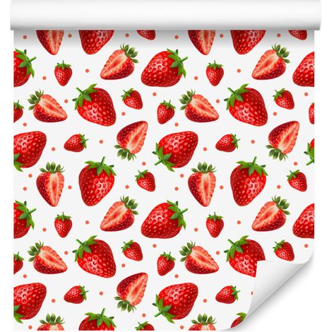 Papier peint fraise blanc et corail pour salon et chambre 50x1000 cm (1/4)