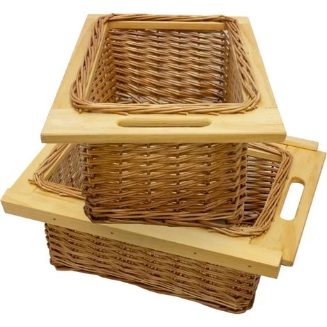 2 x Pull Out Wicker Kitchen Baskets 400mm