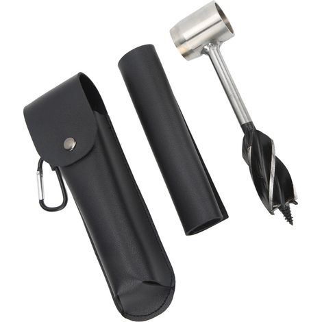 Ensemble de clé à tarière manuelle multifonctionnelle portable en acier inoxydable avec sac de rangement, étui et pochette en cuir PU noir. (1/5)