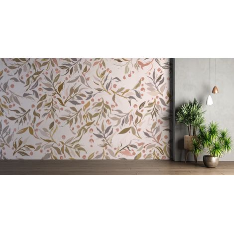 Papier peint fleuri - feuillage vintage pastel - 150 x 250 cm (1/2)