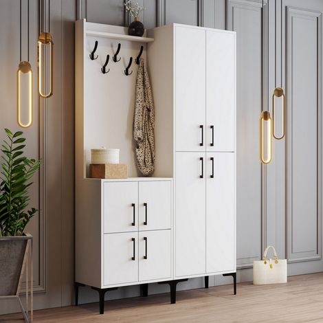 Garderobenschrank Fondra, Kleiderständer, 7 Fächer, Drehtür, 120x35x200h cm Weiß (1/5)