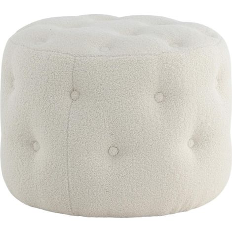 Pouf Capitonné Tissu Bouclette "Benjamin" 55cm Blanc (1/5)