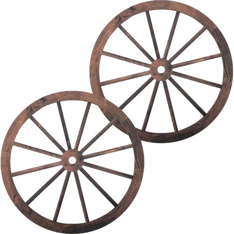 Roue Vintage en Bois de Tilleul pour Charrette, Lot de 2pcs, Décoration Murale Rustique Américaine, Pendentif Artisanal Polyvalent pour Salon ou Chambre (1/5)