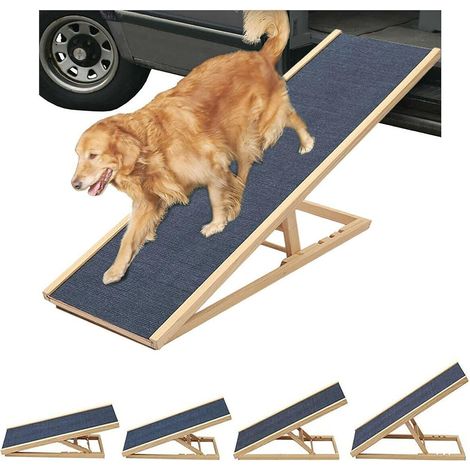Rampe d'escalier pour animaux de compagnie, en bois massif, avec tapis antidérapant, réglable en hauteur, pliable, légère et facile à transporter, taille 100 x 40 cm (1/5)