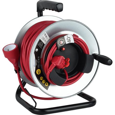 Enrouleur Jardin Professionnel métal, 40M H05VV-F 3G1.5m, avec Guide pour Le câble, Rouge (1/3)