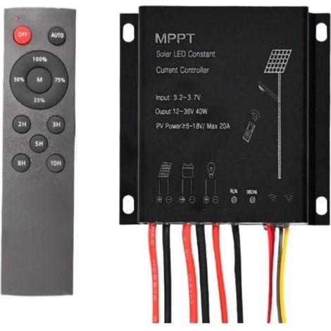 Contrôleur solaire MPPT 6 V-18 V entrée pour lampadaires avec minuterie à distance – Régulateur de charge intelligent pour jardin, cour, allée – Unité en plastique noir (1/5)