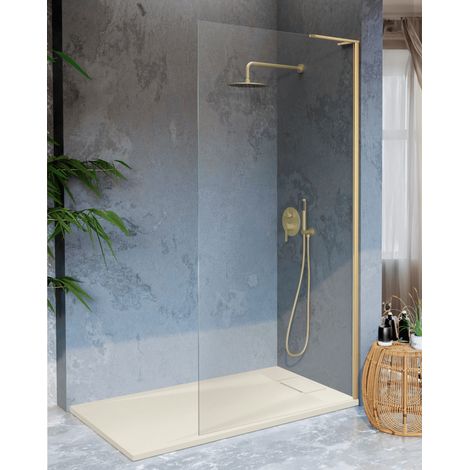 Walk In Duschwand FRESH FREE gebürstetes gold - Glas 8mm / 88.5-89.5 cm / rechts
