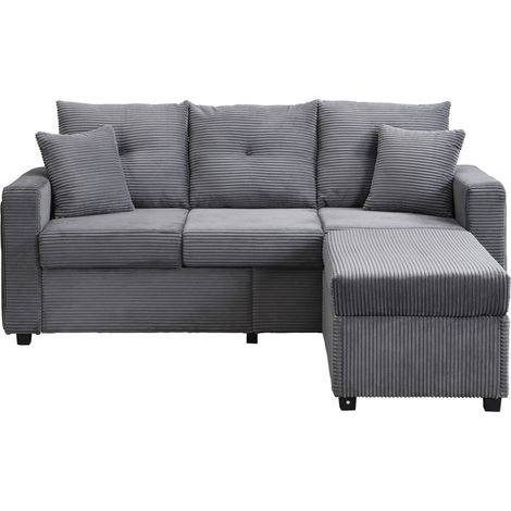 Canapé d'angle modulable 3 places avec ottomane XXL en tissu velours côtelé et éclairage LED intégré (1/5)