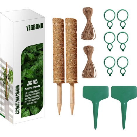 2 Stück Pflanzenstecker Kokosnussstab, 30 cm Pflanzenstecker Kokosnussstab, Totempfahl aus Kokosfaser für Kletterpflanzen und Zimmerpflanzen