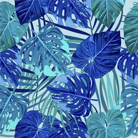 Outdoor dekostoffe oxford - Motiv blaue tropische Blätter I DX187 (1/5)