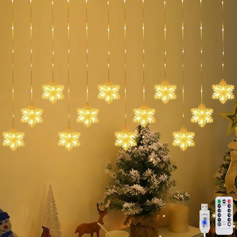 LED Rideau Lumineux Guirlande,4m 96LED Rideau Lumineux Flocons de Neige,Lampe de Noël pour fenêtre d'intérieur,Lumière Décoration,pour Fête Jardin Noël Mariage