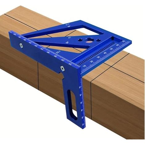 Equerre Menuisier 3D Multi-Angles, 22,5-90° Équerre Charpentier Règle de Mesure en Alliage d'Aluminium, Carrée Rapporteur pour Bricolage, Ingénieurs, Travail du Bois (Bleu, Métrique) (1/5)