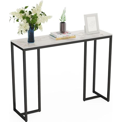 Table Console Entree en Marbre Blanche Scandinave pour Salon Entrée Couloir - Jade Blanc 100x30x78.5cm (1/5)