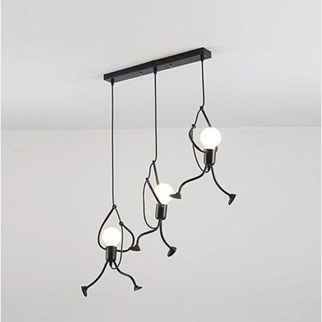 Suspension Trois petits hommes sur un long disque - Lampe décorative personnalisée pour restaurants, boutiques, éclairage tricolore (1/5)