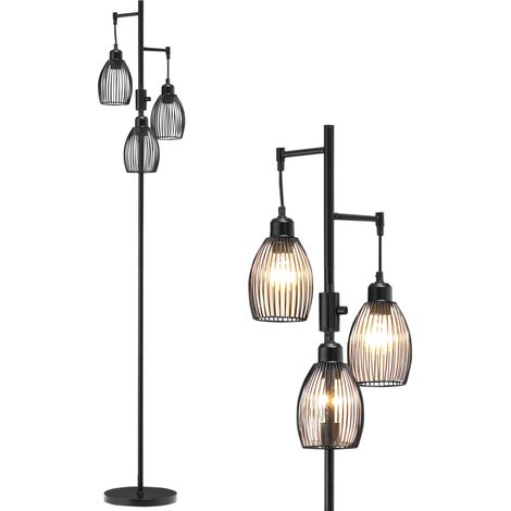 170cm Industrial Dimmable Floor Lamp with Steel Wire Cage Shades for Living Room, Bedroom, Dining Room and Study, Bulb Not Included
