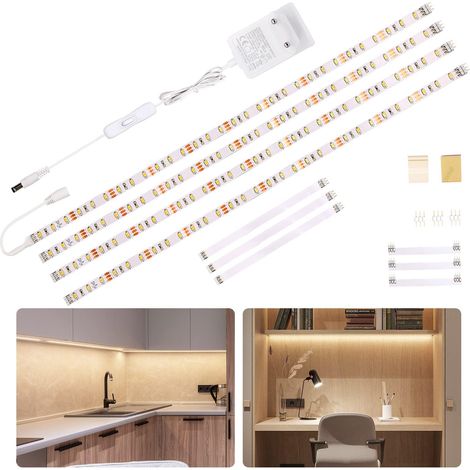 4 lampes LED de 50 cm pour meuble de cuisine, avec interrupteur, blanc neutre, 1200 lm (1/5)