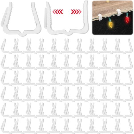Ganchos para luces navideñas, 60 piezas de ganchos y clips para canalones, para colgar y sujetar luces de exterior (1/5)
