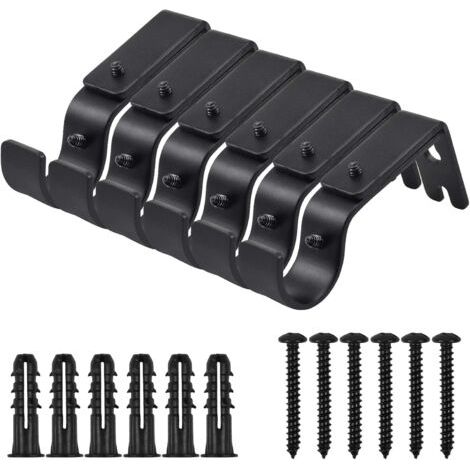 6 supports de montage mural réglables, supports de tringle à rideau en métal robuste, avec 6 vis de perçage (noir) (1/5)