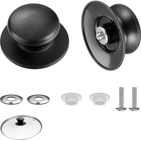 Lot de 2 poignées universelles pour couvercle de casserole,bouton couvercle casserole, rondes, noires,avec trou, poignées de rechange avec vis pour cuisinière lente, poêles à frire
