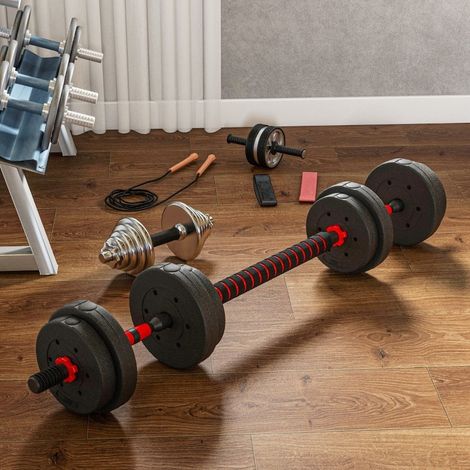 2-in-1 verstellbares 15-kg-Hantelset, verwandelbar in Langhantel, schwarz HAVRYA (1/4)
