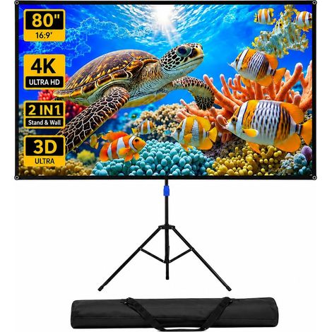 80 inch Ecran Videoprojecteur,16:9 4K HD Ecran Videoprojecteur sur Pied,Conception Résistante au Vent,Livrée avec Une Corde et des Piquets,Idéale pour Le Home Cinéma et. (1/5)