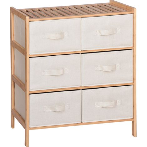 Bambus-Badezimmerschrank mit Schubladen, Wohnzimmerkommode, 66x35x79 SRB32 Begryf (1/5)