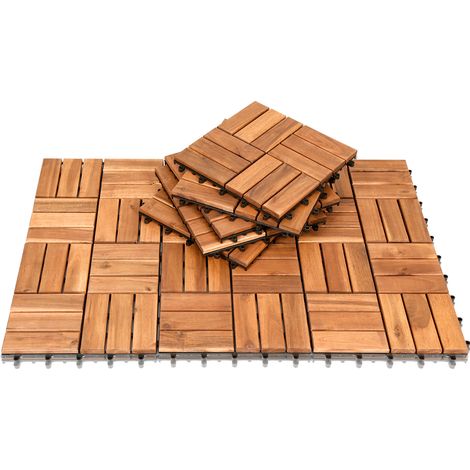 Randaco Dalles terrasse Acacia 30x30cm 2m² 22 pièces clips antidérapant résistant intempéries balcon jardin