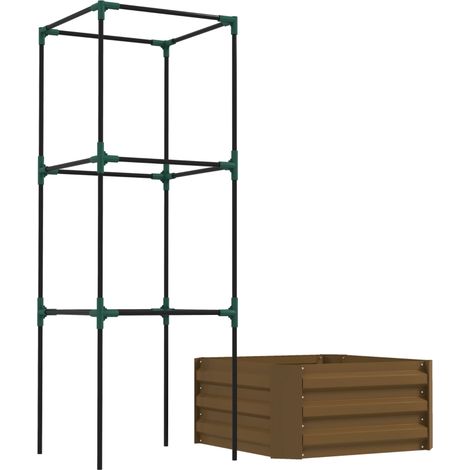 Bac surélevé avec treillis – 61x61x140 cm, fond ouvert, brun – Jardin potager, fleurs (1/5)